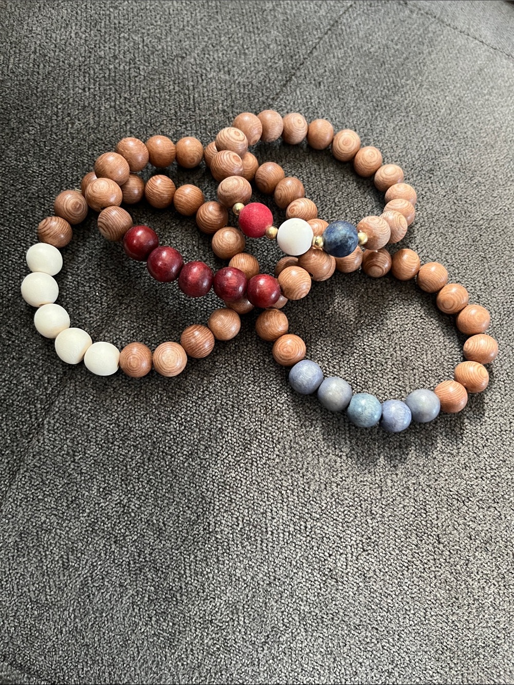ReefRainAria Natural Wood Bead Stretch Bracelet Set. Medium